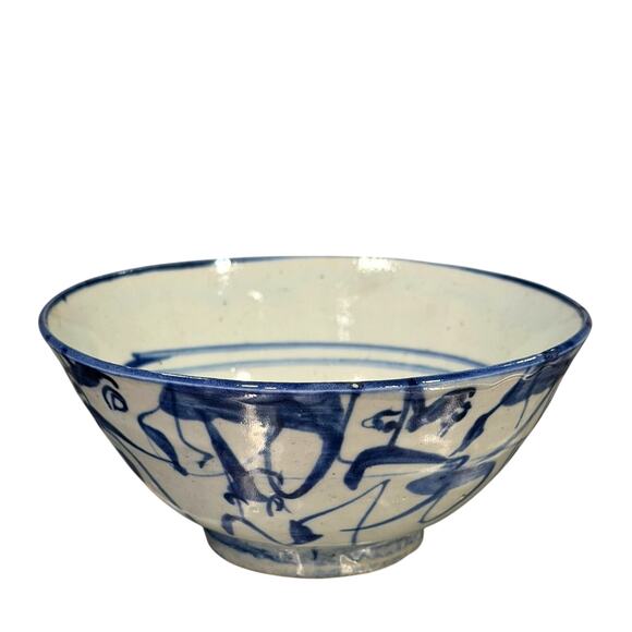 Unknown Other - Japanese Studio Pottery Blue White Chawan Rice Bowl Signed Hand Painted 5.5"